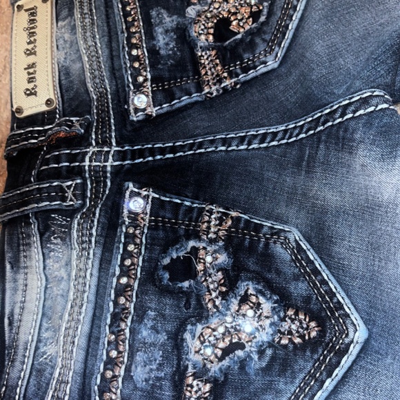 Rose Gold Rock Revival Skinny Jeans - Picture 3 of 5